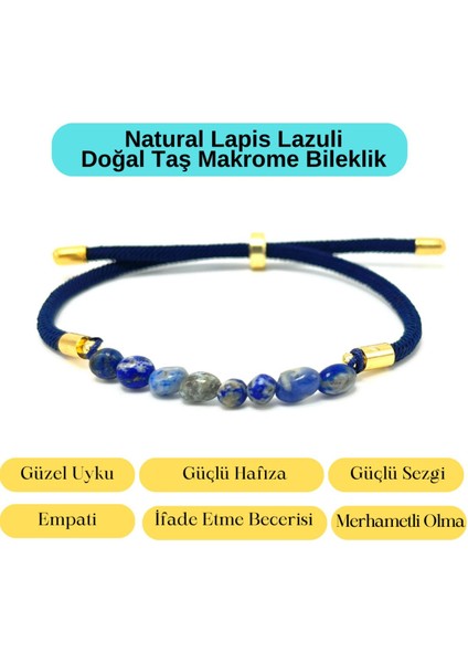 Yıldız Doğal Taş Sertifikalı Natural Lapis Lazuli Doğal Taş Makrome Bileklik Ayarlanabilir Ölçü