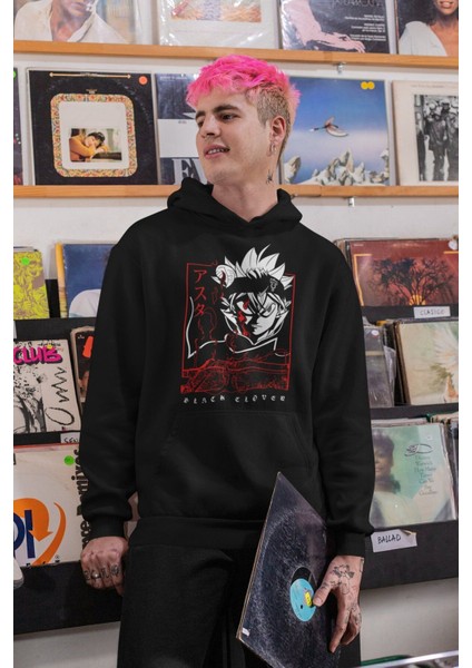 Black Clover Asta 2 Baskılı Kapüşonlu Sweatshirt, Unisex Oversize Anime Baskılı Hoodie