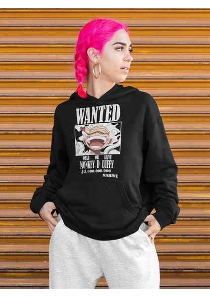 Cngz Shop One Piece Monkey D. Luffy Baskılı Kapüşonlu Sweatshirt, Unisex Oversize Anime Baskılı Hoodie