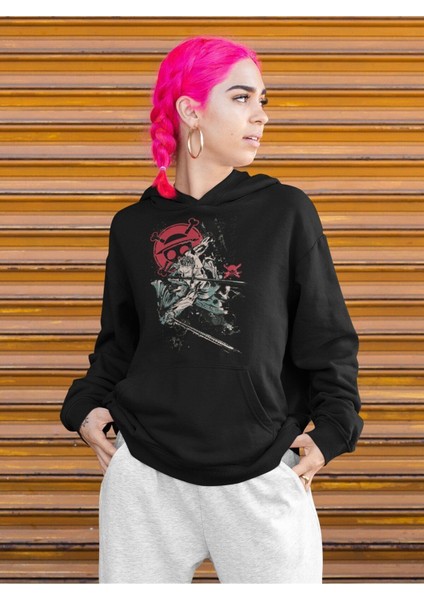 Cngz Shop One Piece Zoro Baskılı Kapüşonlu Sweatshirt, Unisex Oversize Anime Baskılı Hoodie