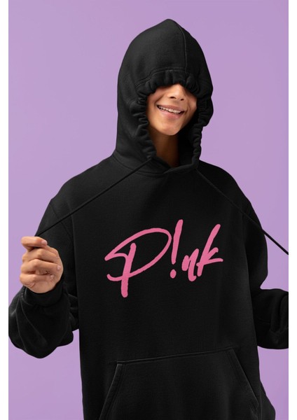 Pink Yazılı Kapüşonlu Sweatshirt, Kadın Pink Baskılı Hoodie