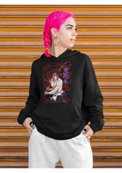 Cngz Shop Unisex Oversize Demon Slayer Kokushibo Baskılı Kapüşonlu Sweatshirt, Anime Baskılı Hoodie