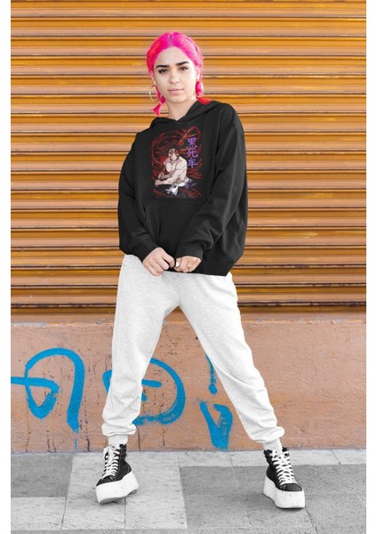 Cngz Shop Unisex Oversize Demon Slayer Kokushibo Baskılı Kapüşonlu Sweatshirt, Anime Baskılı Hoodie