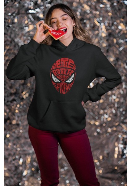 Spider Man Örümcek Adam Kaligrafik Baskılı Kapüşonlu Sweatshirt, Unisex Oversize Baskılı Hoodie