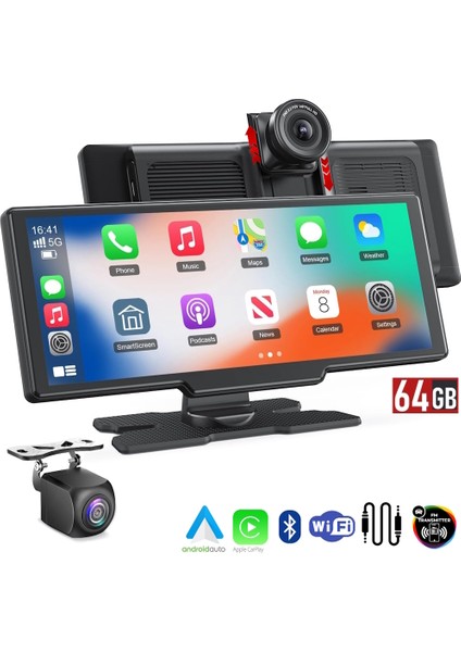 Mpia CP105M 64GB Android Auto Apple Car Play 10" 2k (1440P) Araç Içi Kamera + Arka Kamera