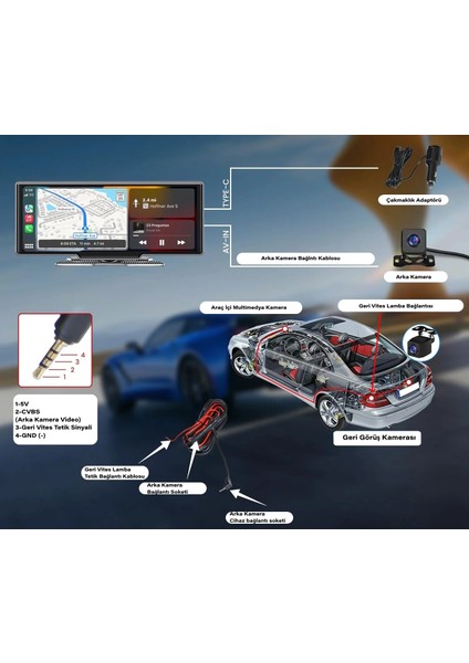 Mpia CP105M 64GB Android Auto Apple Car Play 10" 2k (1440P) Araç Içi Kamera + Arka Kamera