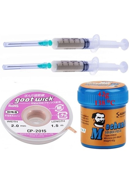 Mechanic Krem Lehim Solder Paste 138°C 42 Gr Lehim Toplama CP-2015 Emme Teli 2,0 mm Set