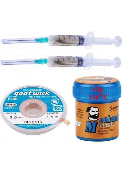 Mechanic Krem Lehim Solder Paste 138°C 42 Gr Lehim Toplama CP-2515 Emme Teli 2,5 mm Set