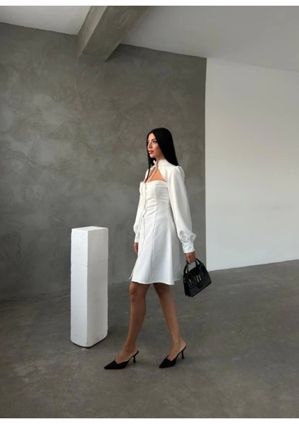 Kadın Uzun Kollu Balıkçı Yaka Göğüs Detay Diz Üstü Elbise modelleri