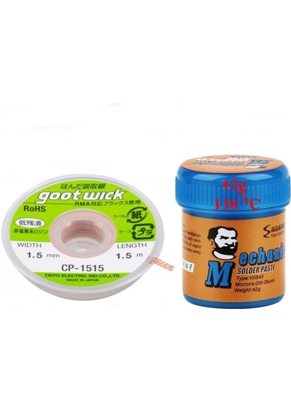 138°C Mechanic Solder Paste 42 Gr Sıvı Lehim ve Flux Lehim Toplama 1,5 mm Seti 2 in 1