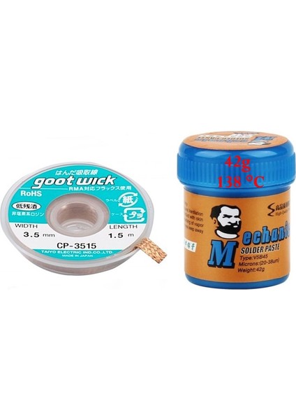 2 in 1 Arada 138C Krem Lehim Sıvı Lehim Solder Paste 42 Gr Lehim Emme Temizleme Teli 3,5 mm CP-3515