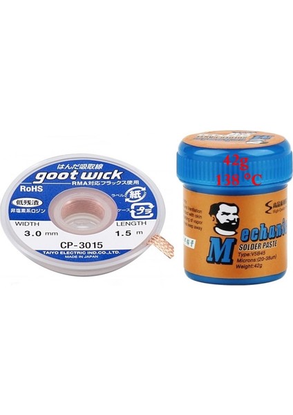 Krem Lehim Solder Paste 138°C 42 Gr 2 in 1 Arada Flux Lehim Toplama CP-3015 Lehim Emme Teli 3,0 mm