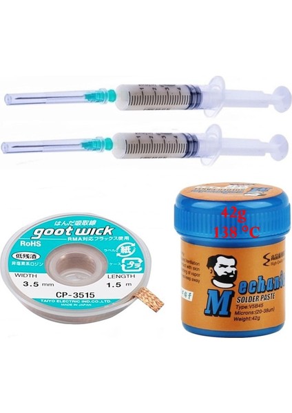 Mechanic Krem Lehim Sıvı Lehim Mechanic Solder Paste 42 Gr 138C Lehim Emme Temizleme Teli 3,5 mm