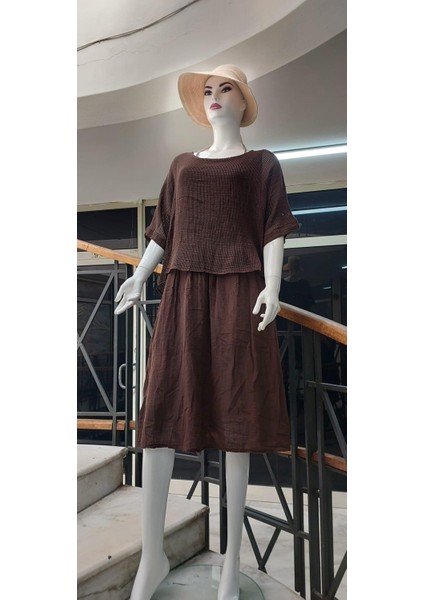 Italyan Müslin Keteni Üstü File Bluzlu Astarlı Tek Parça Elbise