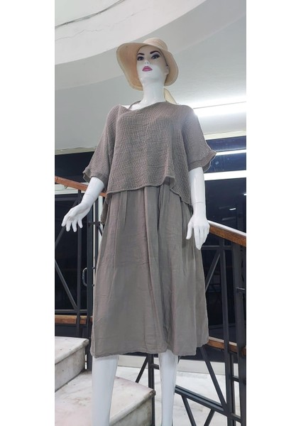 Italyan Müslin Keteni Üstü File Bluzlu Astarlı Tek Parça Elbise