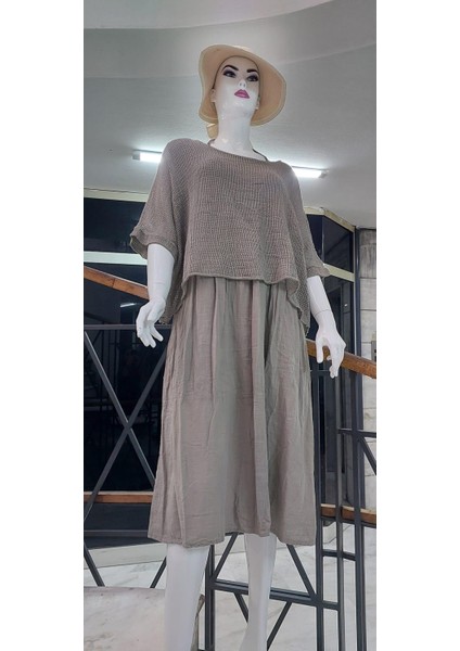 Italyan Müslin Keteni Üstü File Bluzlu Astarlı Tek Parça Elbise indirimleri
