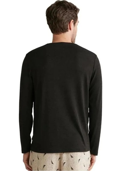 V Yaka Yumuşak Dokulu Uzun Kollu Erkek Tek Üst Sweat Pijama M622
