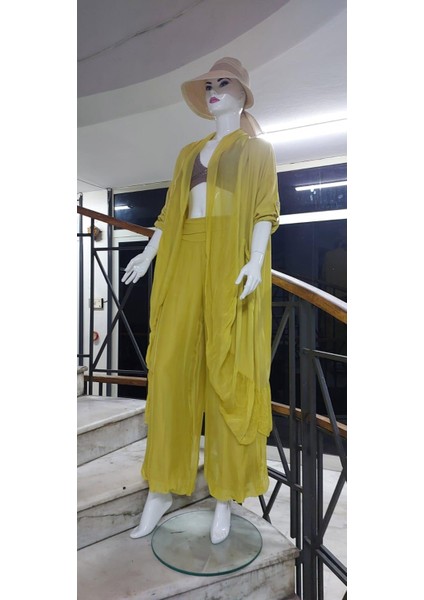 Itayan Ipek Detaylı Oversize Kaftan- Pantolon Takım