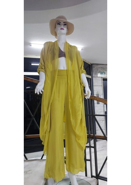 Itayan Ipek Detaylı Oversize Kaftan- Pantolon Takım