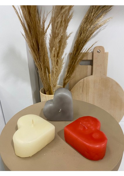 3'lü Dekoratif Kalp Mum Seti