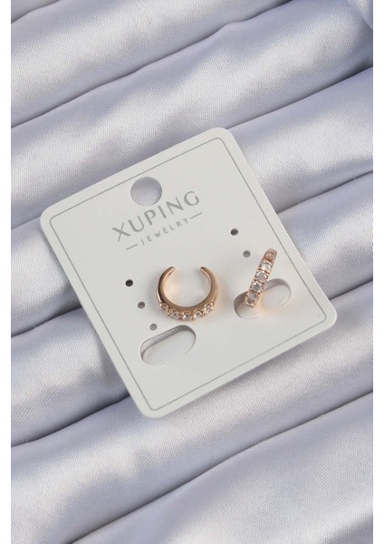 Xuping Rose Renk Zirkon Taşlı Ay Görünümlü Earcuff Küpe - TJ-BKP9412