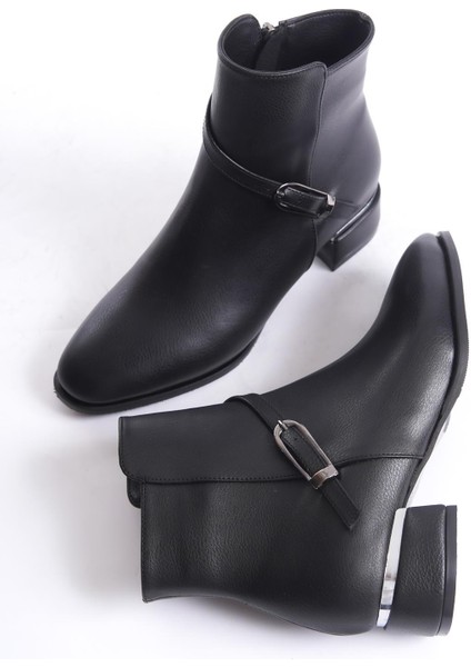 Kaltas Siyah Kısa Kalın Topuklu Tokalı Fermuarlı Günlük Bot fiyatları