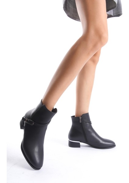 Kaltas Siyah Kısa Kalın Topuklu Tokalı Fermuarlı Günlük Bot modelleri