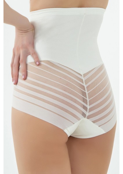 9720 Kadın Çizgili Dantelli Korse -Ekru fırsatları