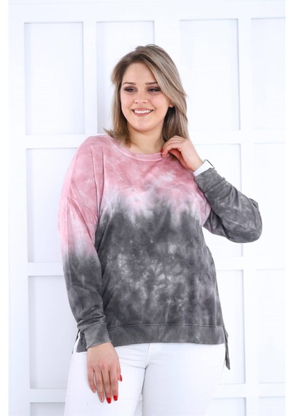 Pembe-Gri Batikli Yanları Yırtmaçlı Sweat modelleri