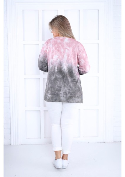 Pembe-Gri Batikli Yanları Yırtmaçlı Sweat indirimleri