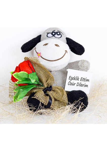 Peluşçu Dayı Elinde Gül Tutan Özür Dilerim Sevimli Eşek