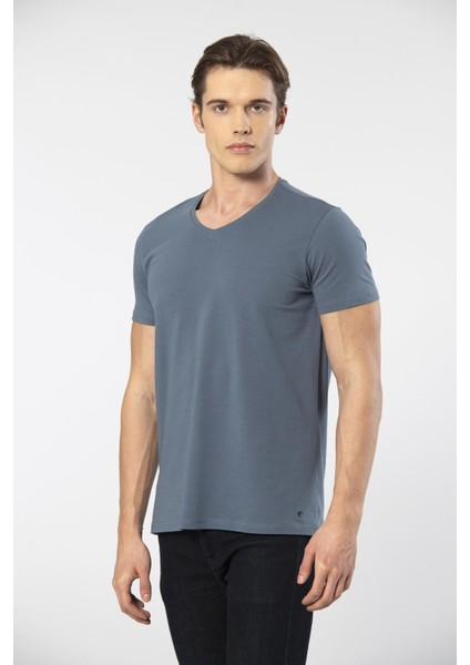 Erkek V Yaka Likralı T-Shirt 1332/MAVİ1 fiyatları