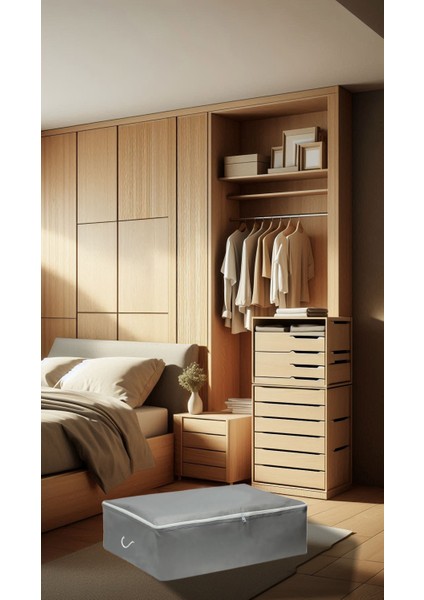 5 Adet Gri Plus Boy Baza Altı Yorgan Ve Kıyafet Hurcu 100x50x50