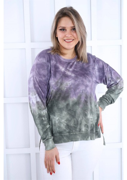 Lila-Yeşil Batikli Yanları Yırtmaçlı Sweat fırsatları
