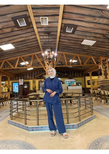 GPTKM001 Çizgili Pantolonlu Takım Indigo