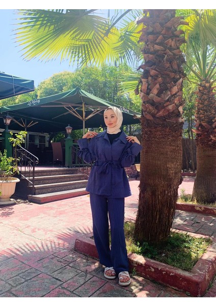 GPTKM001 Çizgili Pantolonlu Takım Indigo