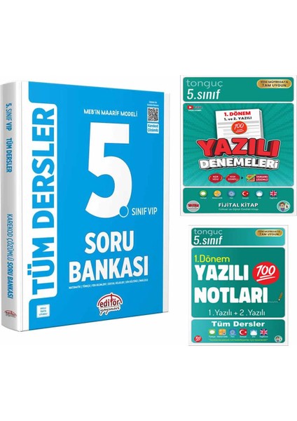 5. Sınıf Tüm Dersler Soru Bankası + 1. Dönem Yazılı Notları ve Yazılı Denemeleri Seti