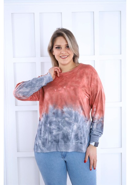Kiremit-Mavi Batikli Yanları Yırtmaçlı Sweat fiyatları