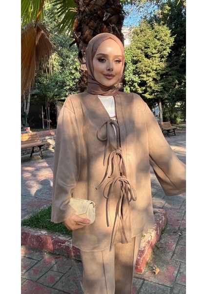 PTKM016 Ceketi Bağlamalı Süet Takım