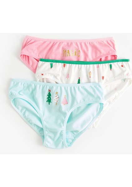 Yılbaşı Temalı Pamuklu Kız Çocuk Külot 3'lü
