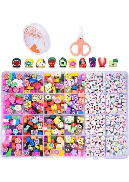 240 Adet Fimolu Kutulu Hobi Boncuk Seti Fimo Boncuk Kalp Boncuk Harf Boncuk