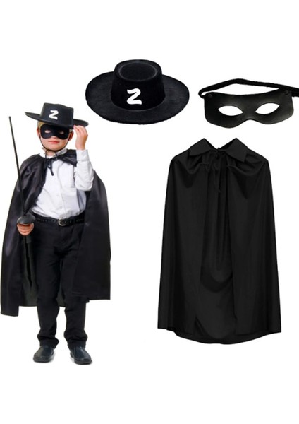 Zorro Pelerini Şapkası ve Maske Seti Çocuk Boy