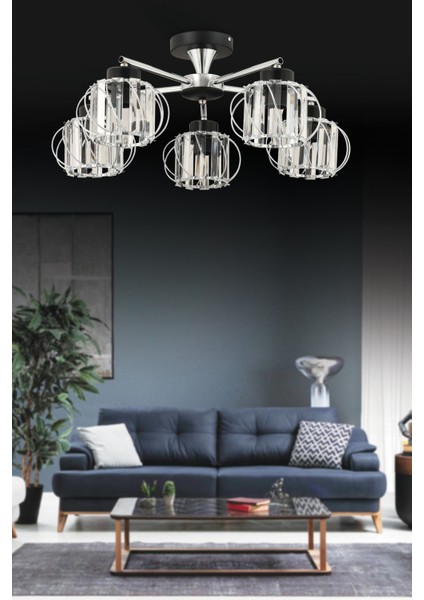 Maria 5 Li Modern (Kristal Taşlı) Salon Yatak Odası Mutfak Genç Odası Avize