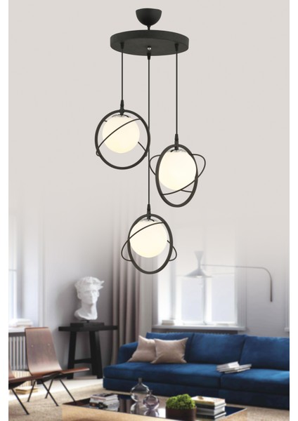 Urla 3 Lü Modern (Beyaz Glop Camlı) Salon Mutfak Yatak Odası Genç Odası Avize