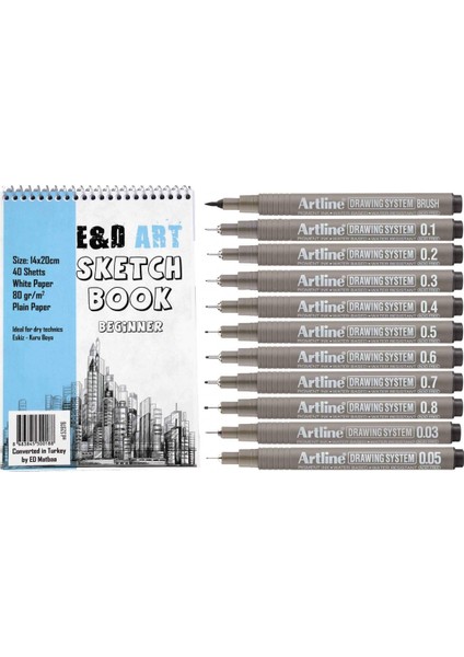 Beginner Sketch Book + Artline Drawing 11'li Set