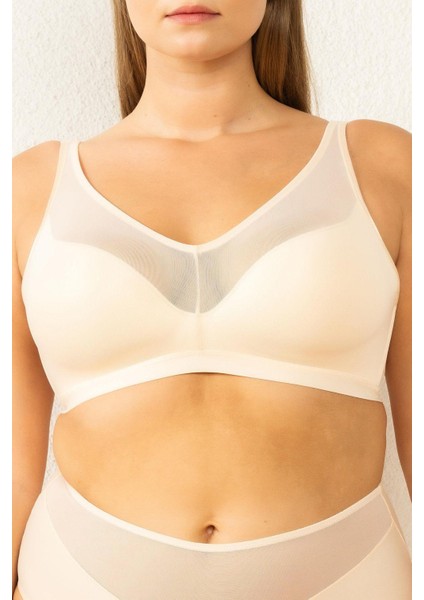 4636 Kadın Tül Detaylı Balensiz Toparlayıcı Sütyen-Ten