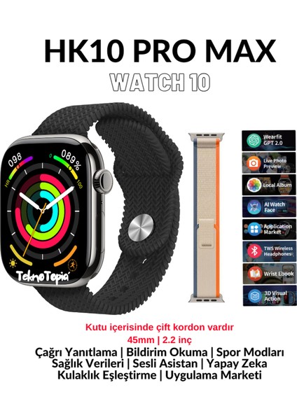 Watch 10 Series Hk 10 Pro Max Akıllı Saat Amoled Gsensor Yapay Zeka Destekli Kulaklık Eşleştirme Çağrı Yanıtlama Dil Çeviri Desteği Galeri Kitap Okuma Oyun Oynama Tüm Telefon Modelleriyle Uyumlu