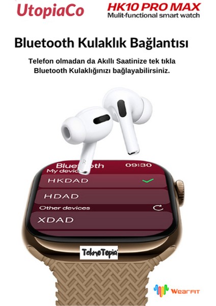 Watch 10 Series Hk 10 Pro Max Akıllı Saat Amoled Gsensor Yapay Zeka Destekli Kulaklık Eşleştirme Çağrı Yanıtlama Dil Çeviri Desteği Galeri Kitap Okuma Oyun Oynama Tüm Telefon Modelleriyle Uyumlu