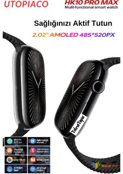 Watch 10 Series Hk 10 Pro Max Akıllı Saat Amoled Gsensor Yapay Zeka Destekli Kulaklık Eşleştirme Çağrı Yanıtlama Dil Çeviri Desteği Galeri Kitap Okuma Oyun Oynama Tüm Telefon Modelleriyle Uyumlu