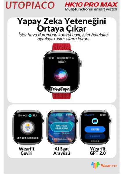 Watch 10 Series Hk 10 Pro Max Akıllı Saat Amoled Gsensor Yapay Zeka Destekli Kulaklık Eşleştirme Çağrı Yanıtlama Dil Çeviri Desteği Galeri Kitap Okuma Oyun Oynama Tüm Telefon Modelleriyle Uyumlu